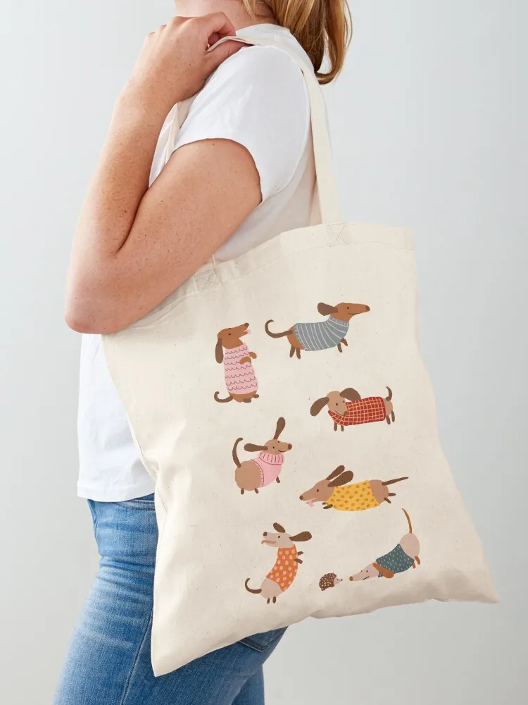 

Cute Dachshunds in Winter Sweaters Tote Bag Gift bags tote bag custom cute pouch bag Canvas