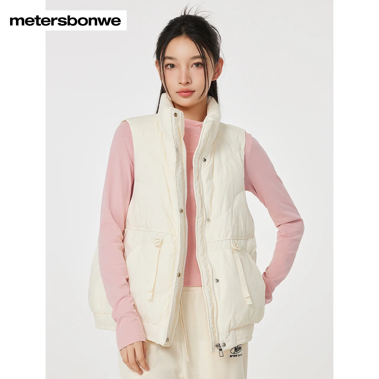 Metersbonwe-Women\'s Sleeveless Jacket Puffer Stand Collar Regular Fit Elegant Down Vest Stylish Casual Winter