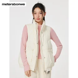 Metersbonwe-Jaqueta feminina sem mangas com gola bufante, ajuste regular, elegante, casual, inverno