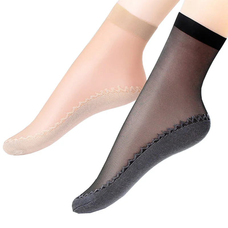 10Pairs Spring Summer Women Soft Socks Velvet Silk Socks Non-Slip Bottom Splice Transparent Ladies Ultrathin Breathable Sock