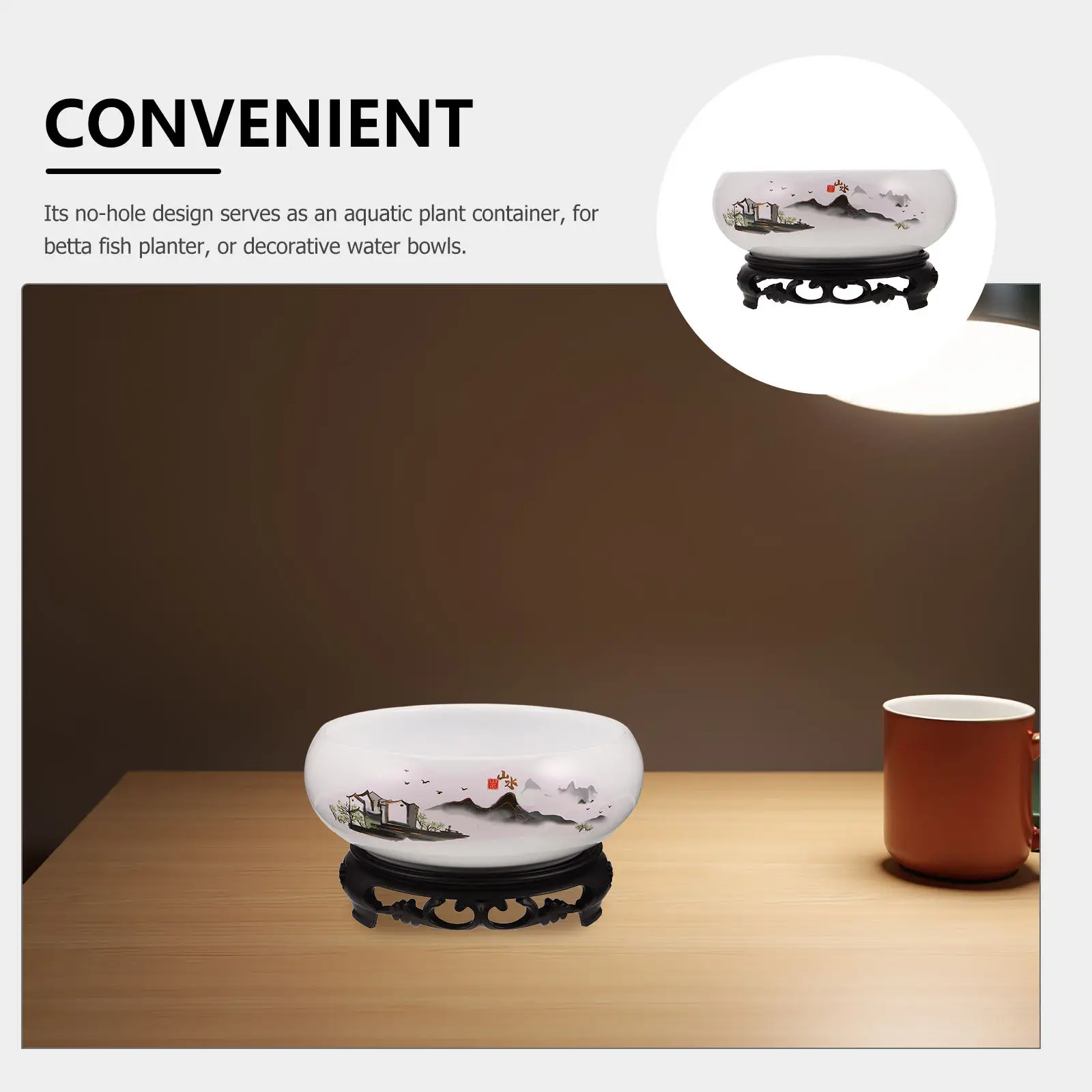 White Ceramic Hydroponic Plant Bowl Lotus Shape No Hole Water Lily Planter Decorative Aquatic Plant Container with Stable Stand