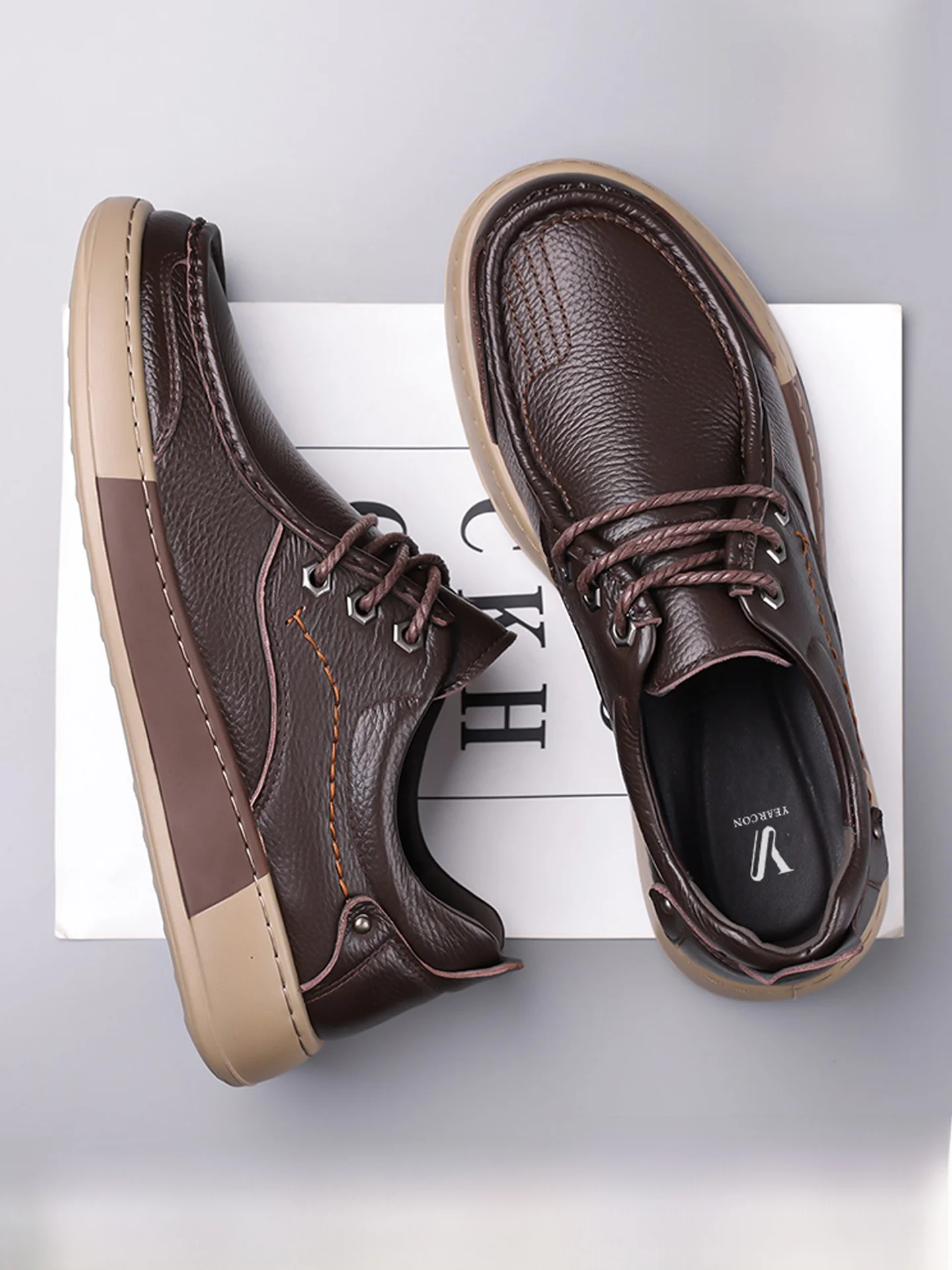 

Yearcon Men's Casual Leather oes Breathable Slip-On Busin Casual Sle Soft Bot Anti-Slip Faionable Men's Footwear