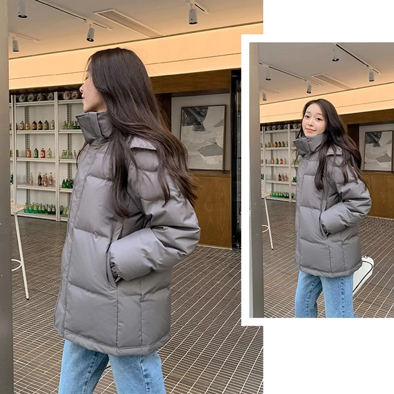 2024ฤดูหนาวผู้หญิงWarm Parkasลําลองหนาคอลงเสื้อแจ็คเก็ตผ้าฝ้ายเกาหลีหลวมHoodedผ้าฝ้ายเบาะOutwear