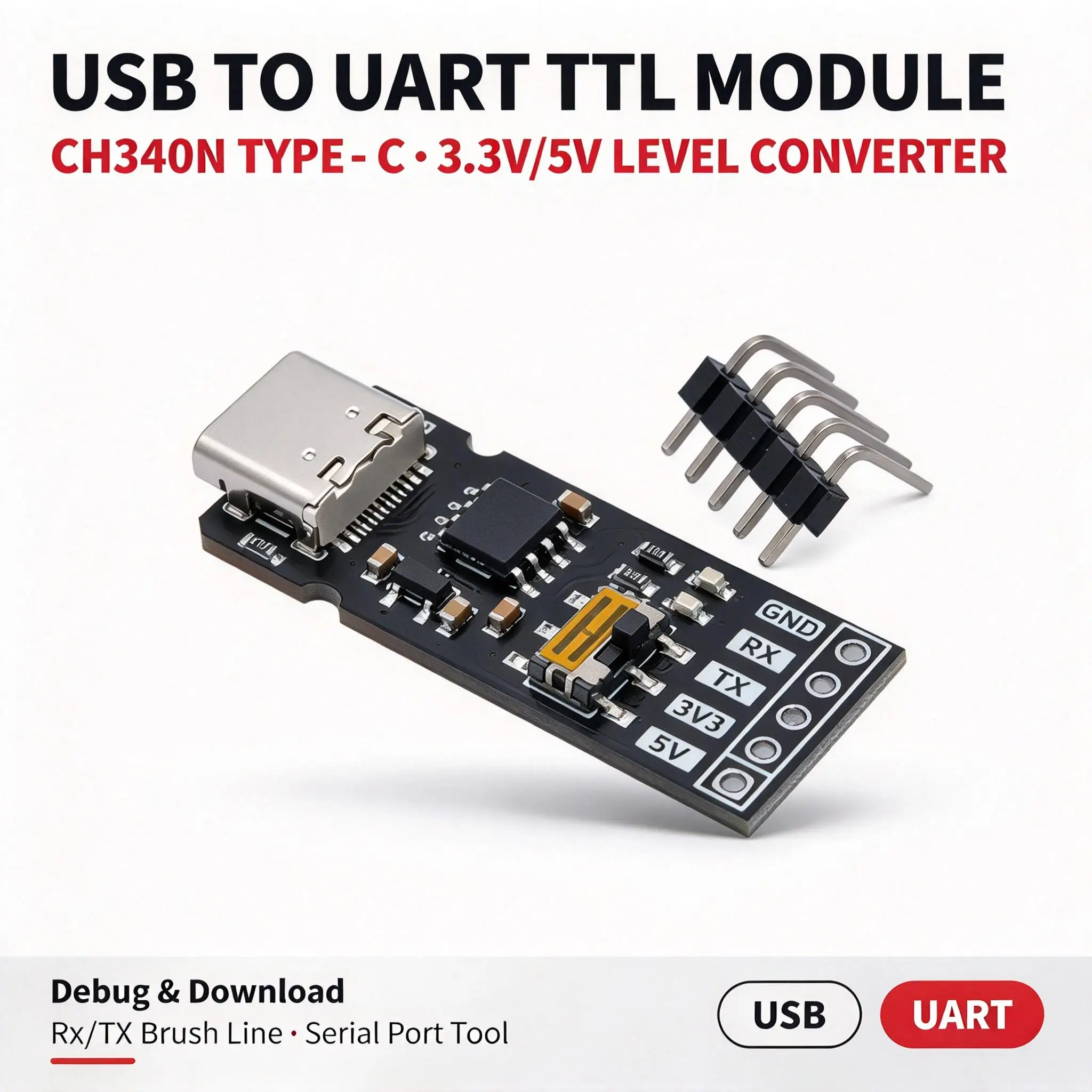 DYKB CH340N USB To TTL UART Serial Module Type-C 3.3V 5V Level Download Debugging For MCU ESP32 STM32 Download Tools Brush Line