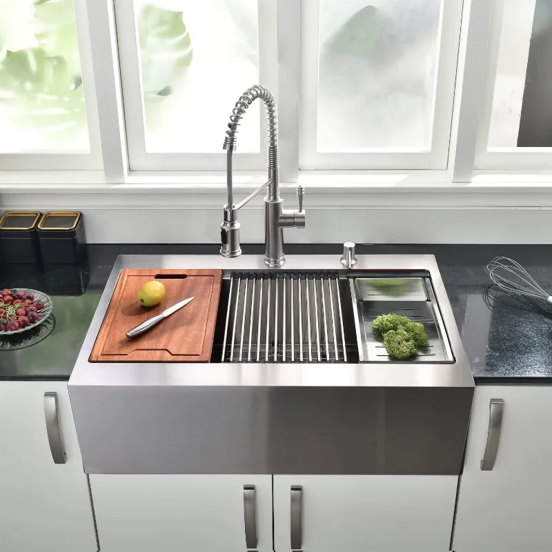 33 Inch Farmhouse Drop In Kitchen Sink Workstation Stainless Steel - 33X22 inch Drop In Apron Front Farmhouse Sink Workstation