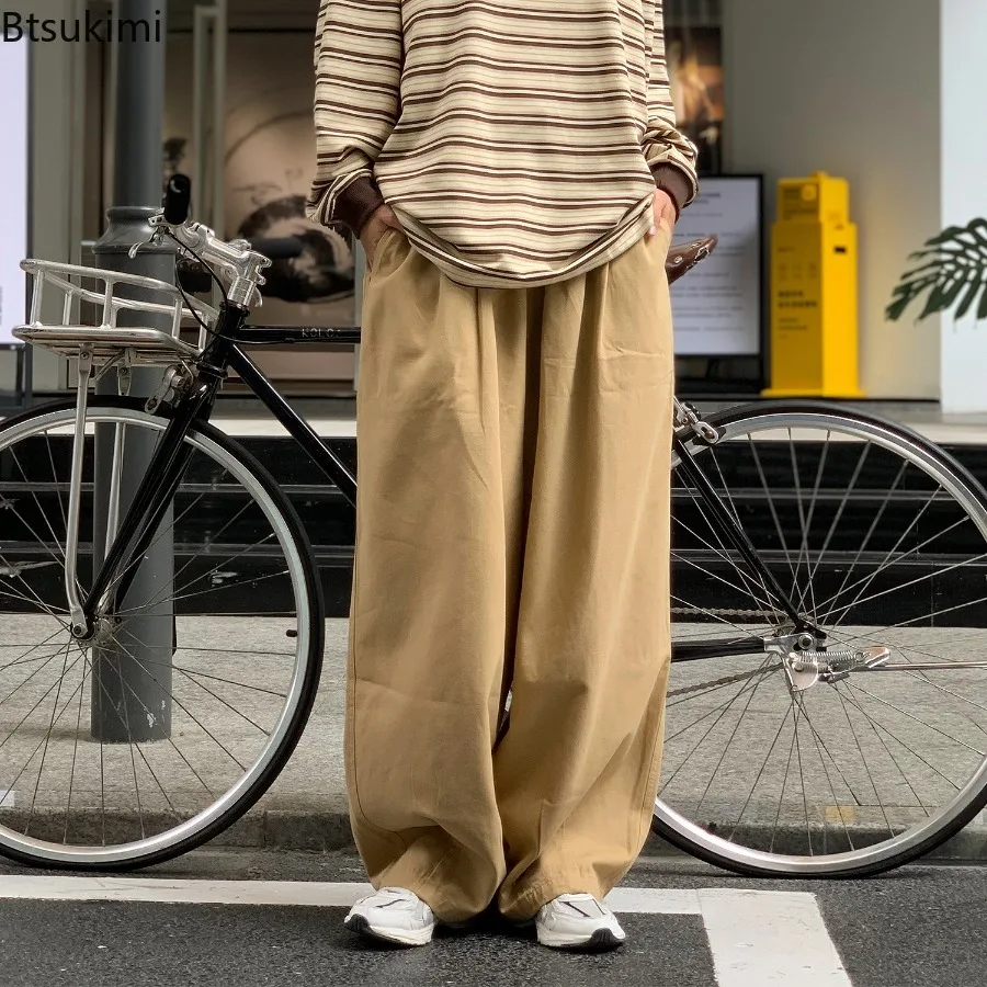 New Men's Straight Leg Wide Leg Cargo Pants Trendy Loose Casual Long Trousers Elegant Design Fashion Vintage Long Pants Male