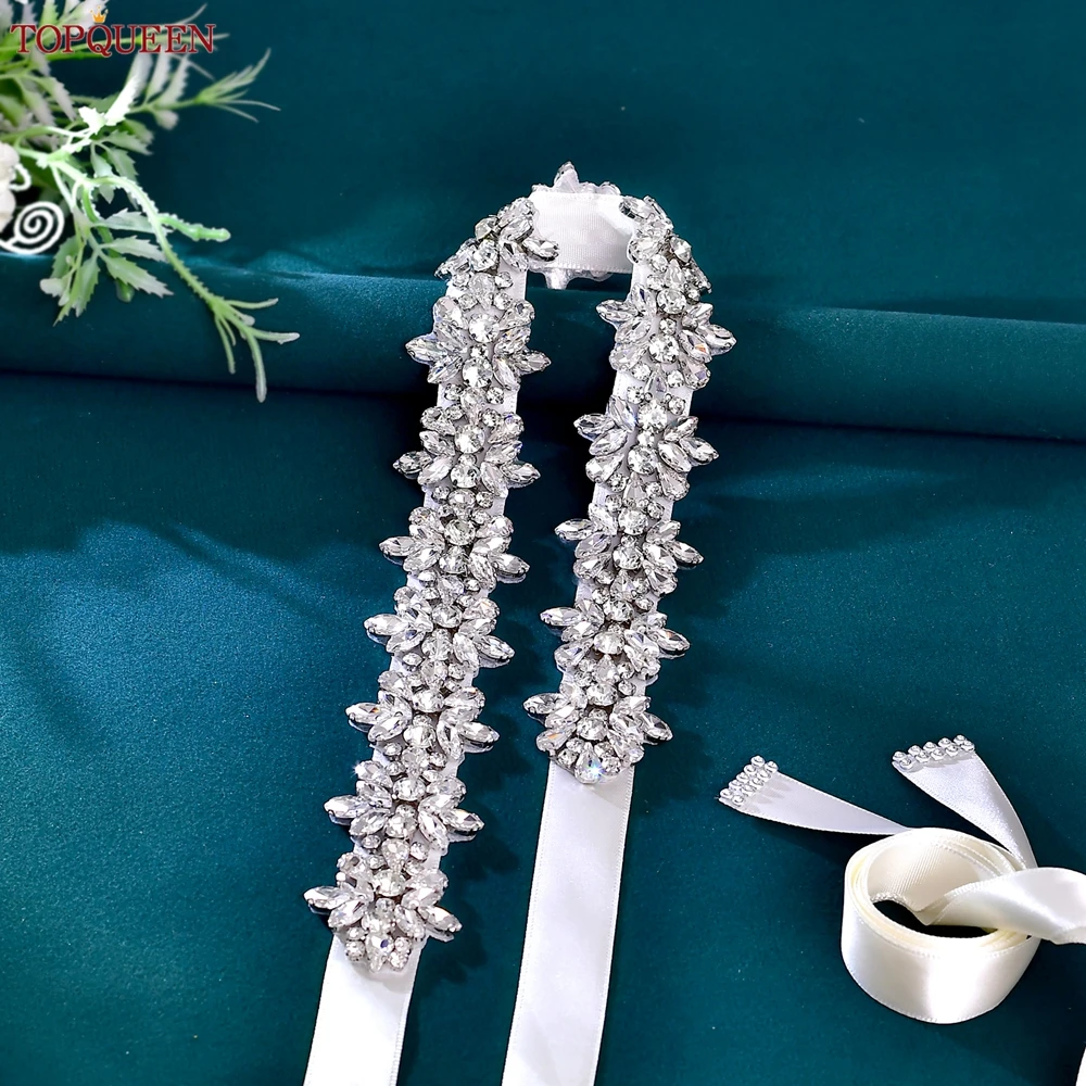 TOPQUEEN Luxury Rhinestone Belt Evening Party Gown Sash Bridal Wedding Accessories Silver Women Beaded Dress Applique S269