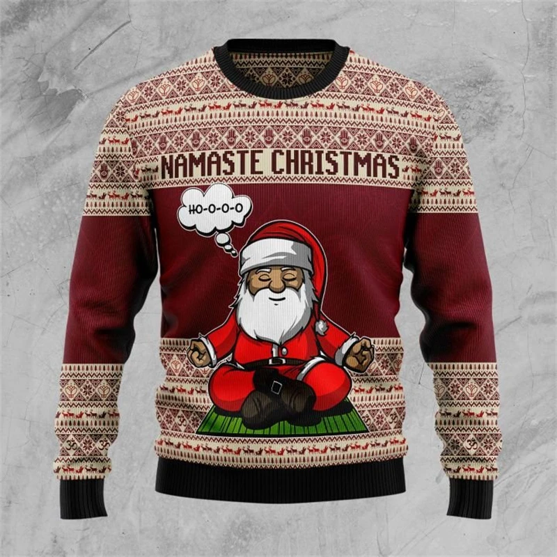 

Santa Claus Yoga Ugly Christmas Sweater 3D All Over Printed Men Pullover Sweatshirt Couple Long Sleeve Shirts Female Unisex Tops