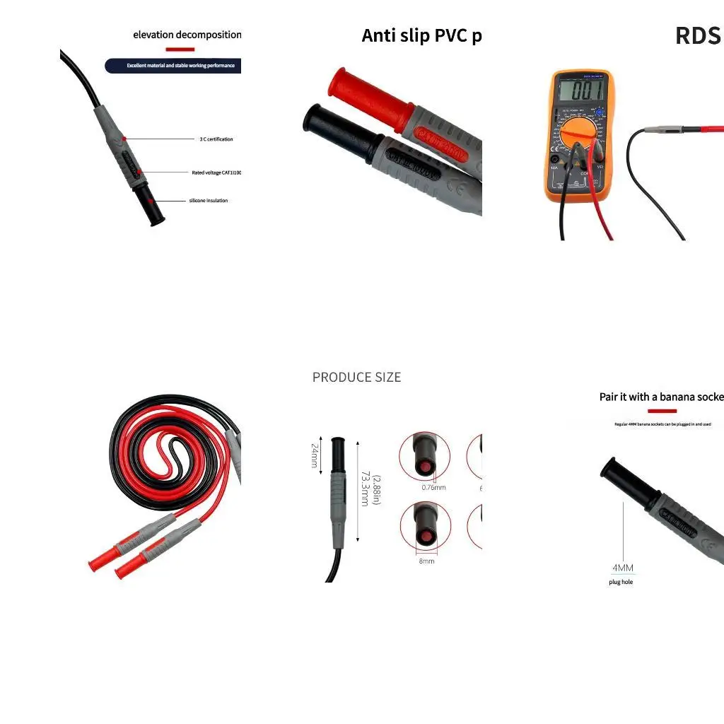 

652F Multimeter Probes Test Leads Cable 10A 1000V Universal Digital Multimeter Test Leads For Electronics