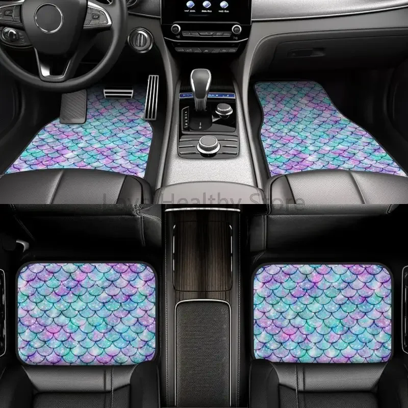 

Mermaid Car Floor Mats Set of 4 Blue Mermaid Scale Print Vehicle Front and Rear Foot Mats Fish Scales Pattern Car Floor Carpets