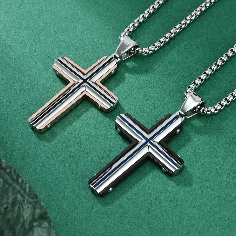 Dual Color Cross Pendants Five Piece Combination Rivet Titanium Steel Men Personalized Fashion Necklaces Charm Jewelry