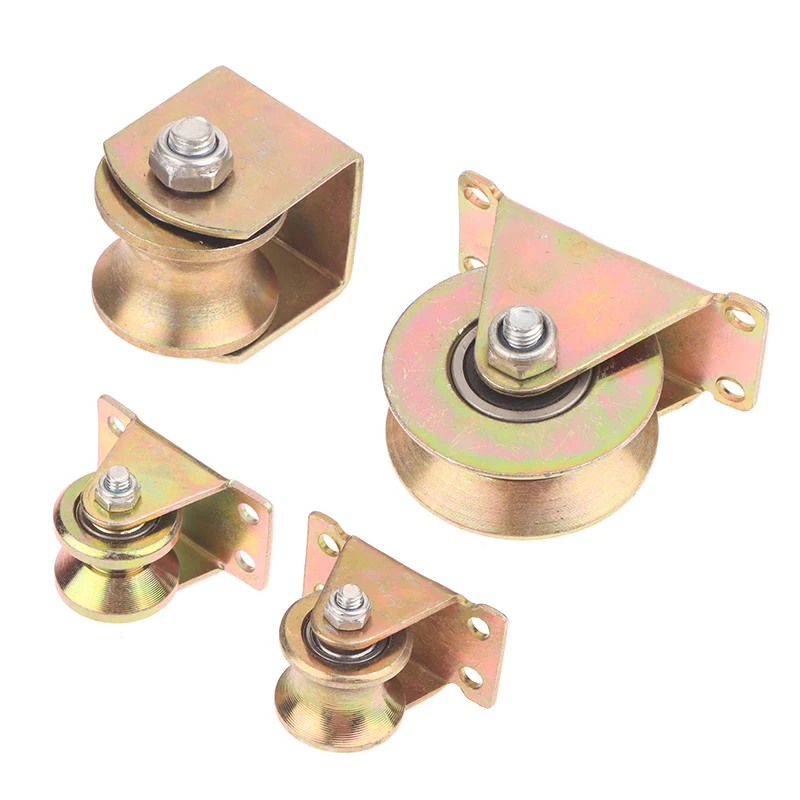 1 Piece U/V Shaped Home Hardware Rigid Caster Track Wheel Bearing Pulley Plating Color Steel Sliding Door Rollers
