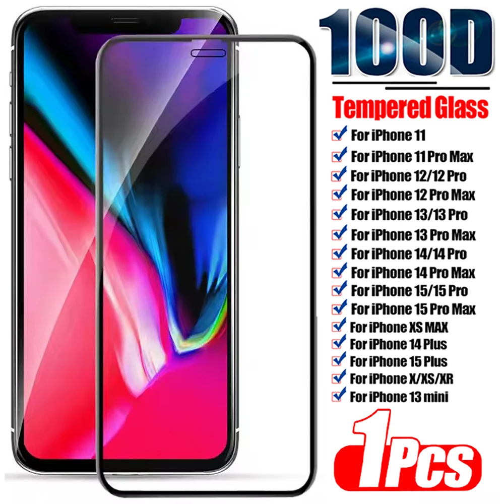 1Pcs HD Screen Protector For iPhone 14 15 Plus 12 13 mini X Xs Max XR 8 7 6 6s Tempered Glass For iPhone 11 Pro Protective Film