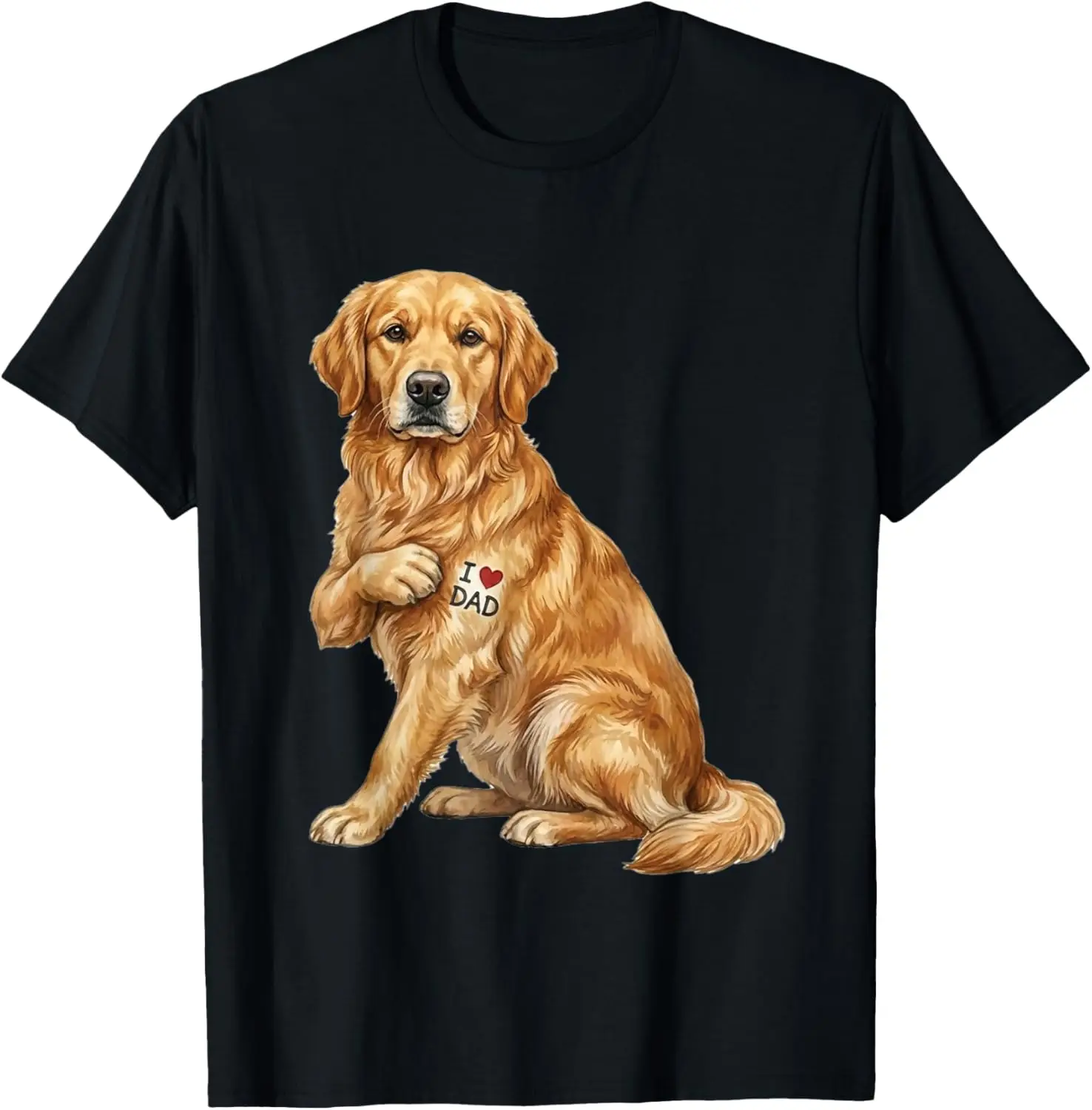 Golden Retriever I Love Dog Dad Father's Day T-Shirt 100% Cotton Trendy Y2K Short-Sleeve Tee-Soft, Quick-Drying,