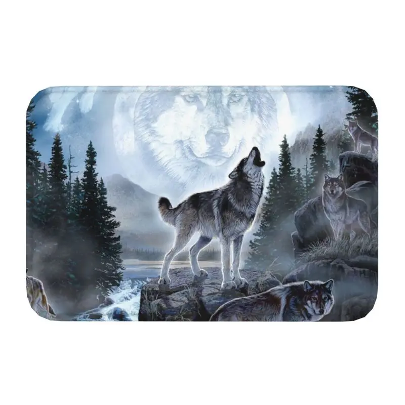 Custom Spirit Animal Wolf Doormat Non-Slip Entrance Kitchen Bathroom Floor Door Mats Toilet Rug Carpet Footpad