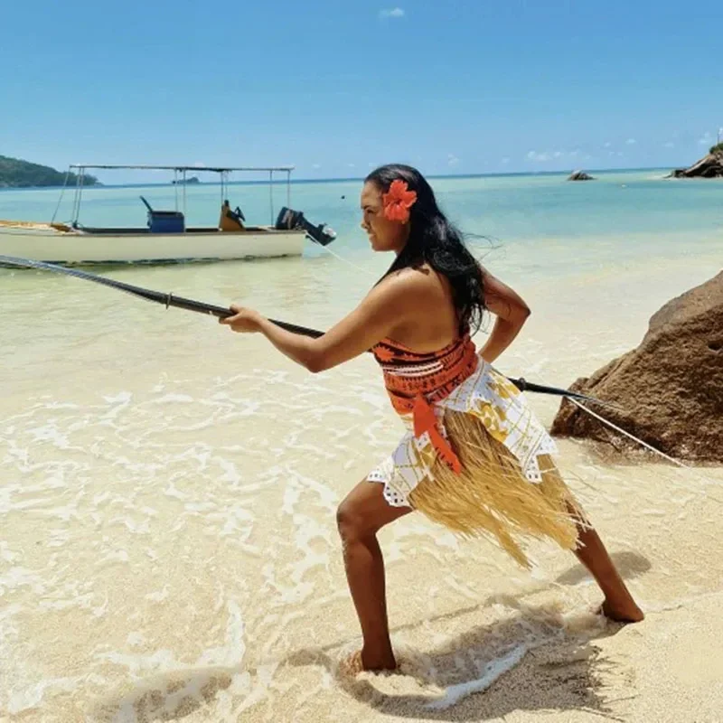 Anime Vaiana Moana Princess Costume Dress Ocean Maui Moana Dress Mao Necklace Girls Adult Kids Party Halloween Performance Suits