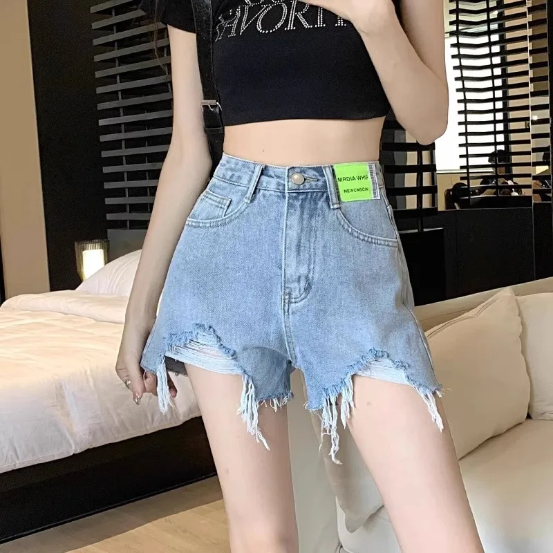 High waisted ruffled oversized denim shorts with loose wide leg A-line pants