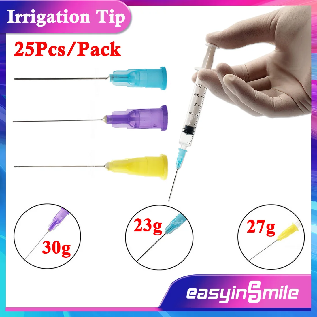 25Pcs/Bag Dental  Endodontic Irrigation Needle Syringes Rinse Tips 3Types End-Closed Side Hole Tip 23g/27g/30g USA EASYINSMIL