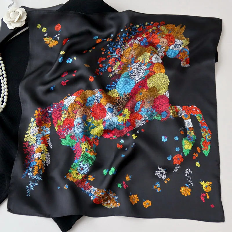 

Small Silk Scarf Luxury Design Square Bandanas Women Horse Shawls Summer Scarves for Ladies Foulard Femme Lover Mother Gift