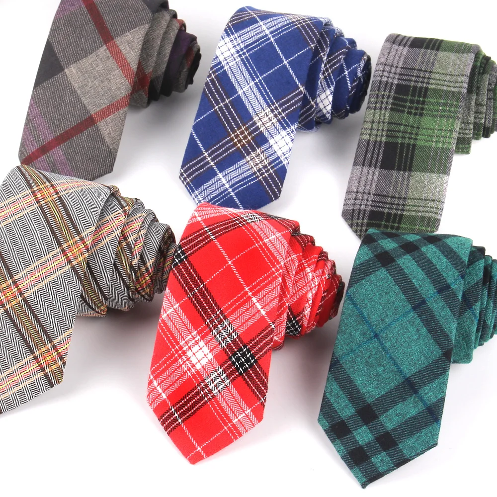 

New Casual Plaid Ties For Men Narrow Cotton Necktie for Wedding Colorful Mens Neck Ties Business Tie Adult Cravat