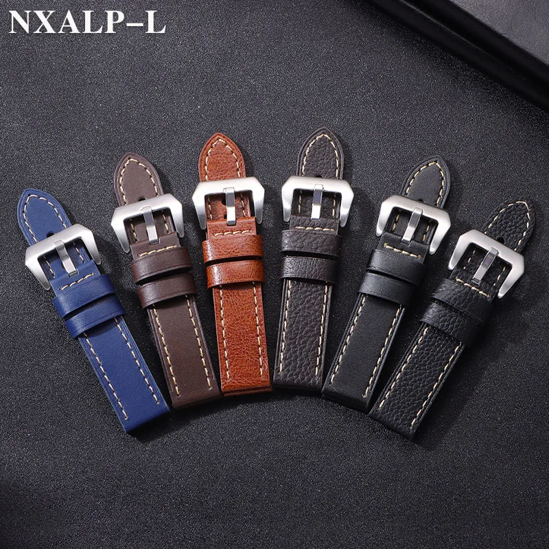 جلد طبيعي الساعات 20 مللي متر 22 مللي متر 24 مللي متر ل بانيراي PAM حزام ليتشي نمط خياطة سوار الرجال استبدال حزام (استيك) ساعة