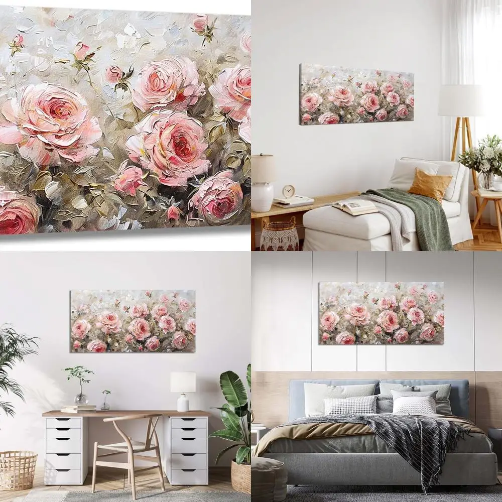 

Абстрактные настенные рисунки с розовой розой — текстурированные принты на холсте для домашнего декора: подходят для гостиной, спальни, кухни и офиса