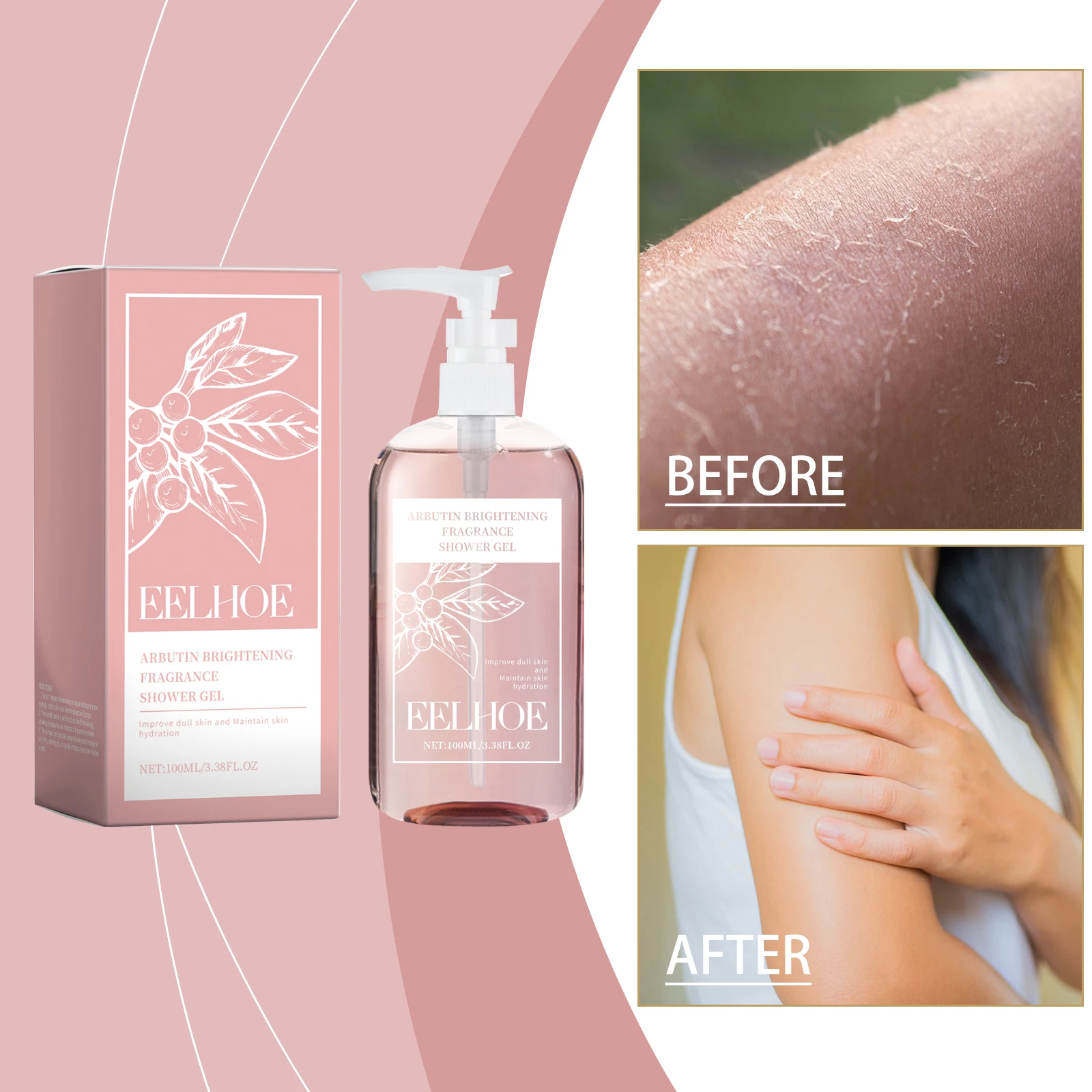 Gel mandi Arbutin memiliki wewangian segar dan lembut yang membersihkan keratin kulit dan menutrisi untuk perawatan kulit