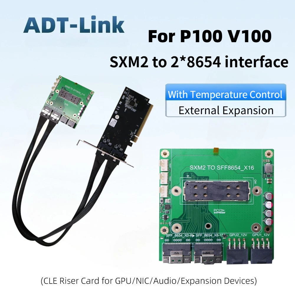 Dual 8Pin PCIE X16 To SXM2 2*SFF-8654 Adapter Card for NVIDIA P-100 V-100 GPU Graphics Card Server Tempareture Control Expansion view 2