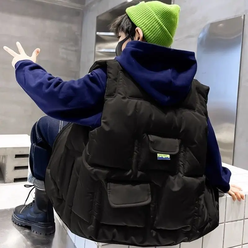 

Термоутепленный пуховик для мальчиков, осенне-зимняя детская верхняя одежда, жилет-накидка больших размеров, стильный модный