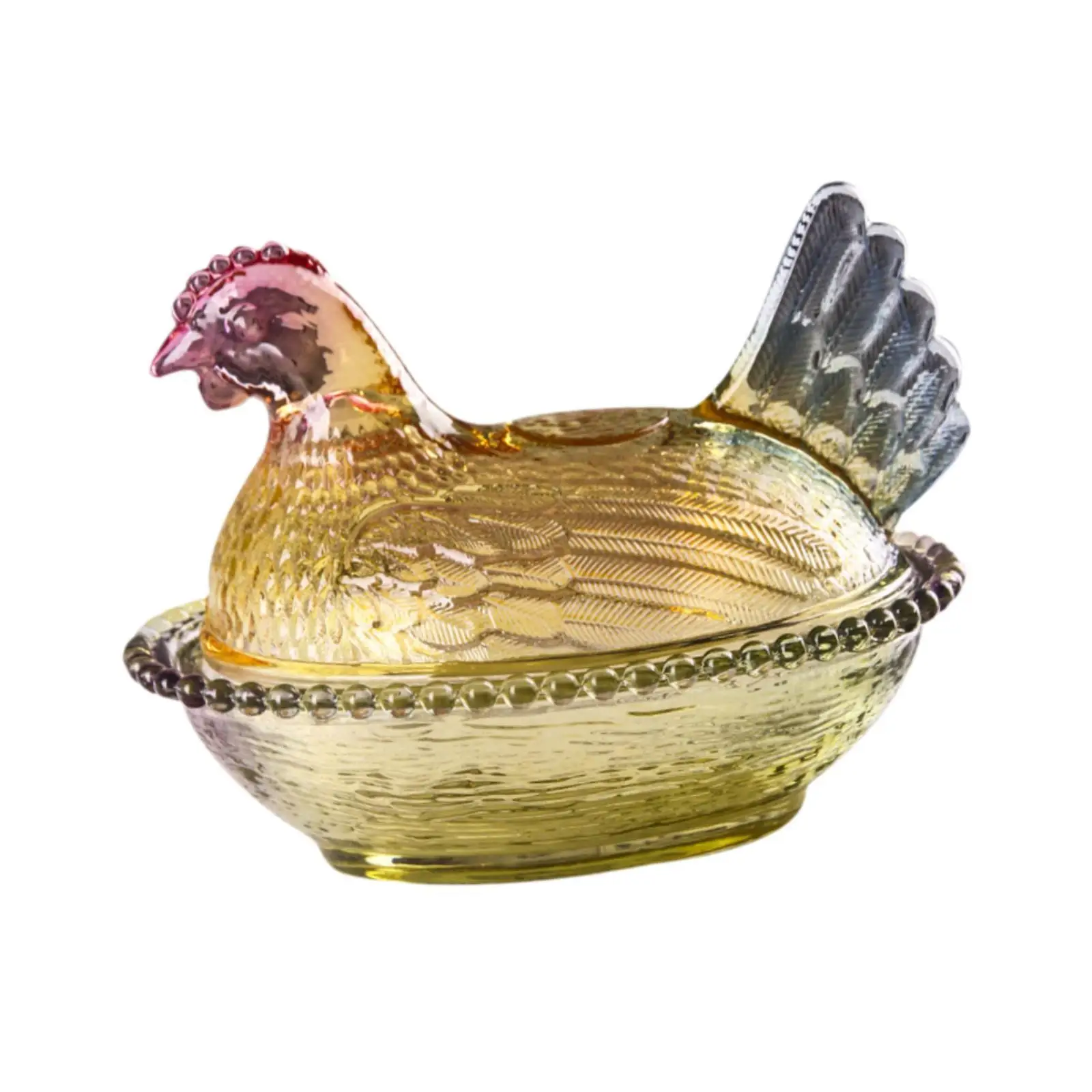 Glass Candy Jar with Chicken Design Dessert Plate Sweet Table Canister Bowl for Kitchen Office Decorative Storage