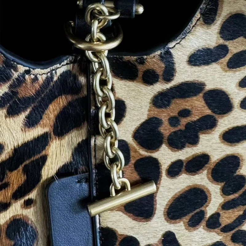 Leather Bucket Bags For Women Luxury Designer Handbags Purses 2026 New In Real Horse Hair Leopard Print Chain Underarm Shoulder - view 4