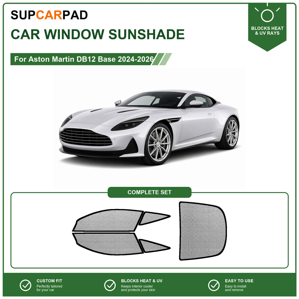 For Aston Martin DB12 Base 2024-2026 Full Set Car Window Sunshades UV Block Privacy Heat Insulated Foldable Car Curtain