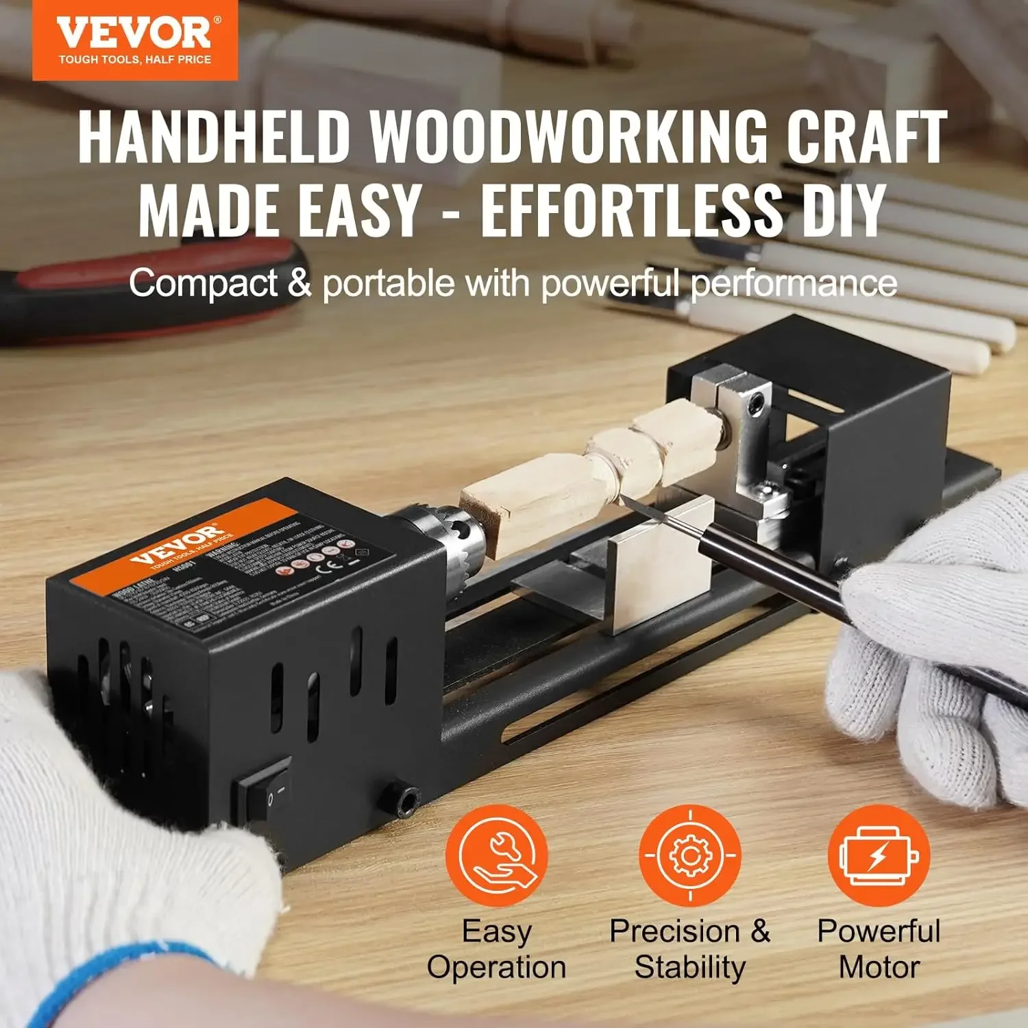 VEVOR Mini Lathe Machine, 2.76 in x 6.3 in, 24VDC 96W Mini Wood Lathe Tools Milling Machine Accessories,