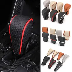 Universal Car Gear Shift Cover Genuine Leather Non-Slip Gear Shifter Knob Covers Comfortable Grip Wear-resistant