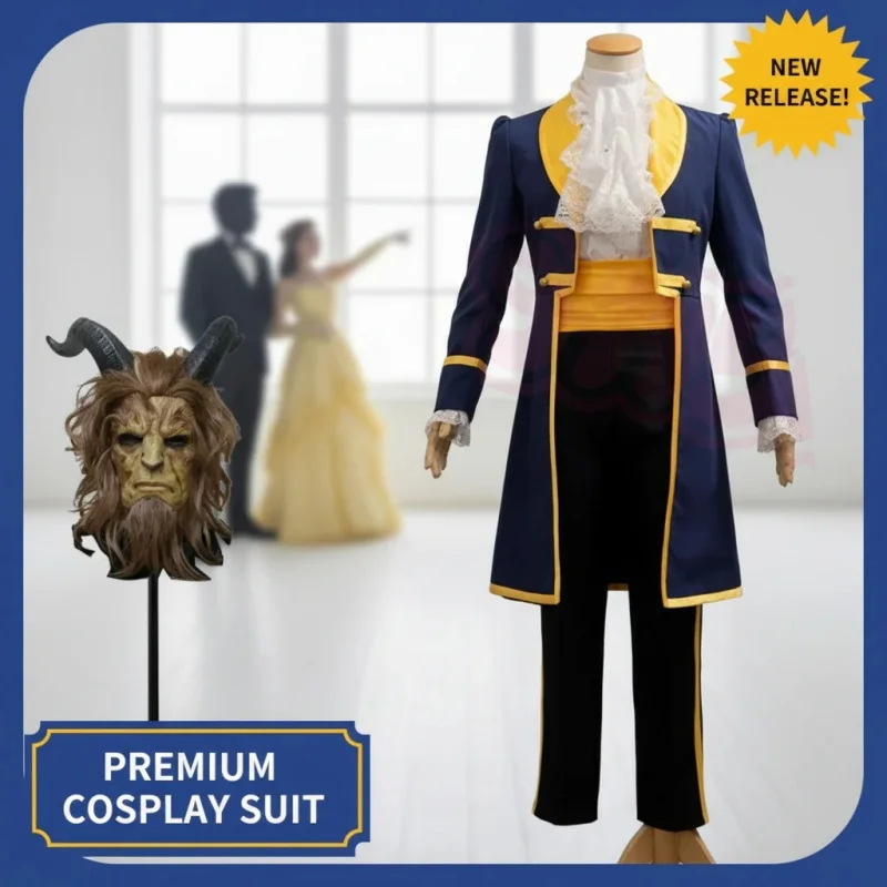 

✿JITU Anime Beauty and the Beast Cosplay Costume Prince Adam Suit Mask for Adults Halloween Party✿✿✿