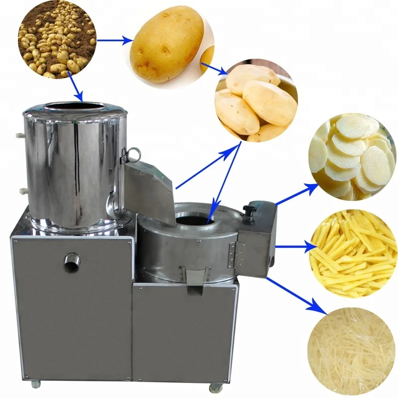 

300Kg/h potato peeling, cleaning and cutting 3-in-1 combination machine/potato chip slicer