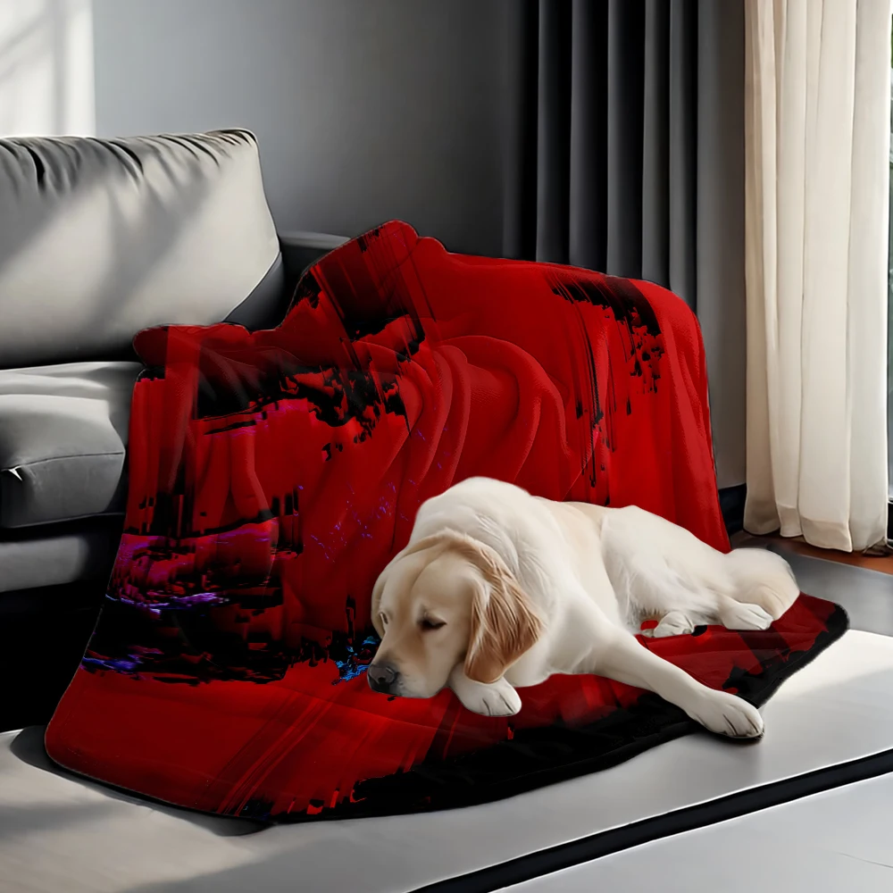Red Glitch Art Black Warm Flannel Fleece Blanket Thick Soft Cozy Throw Blanket for Winter Bed Couch Plush Bedspread