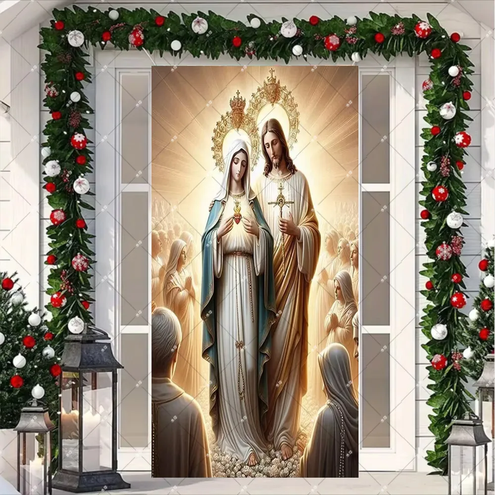 مريم العذراء الصليب المهد الطفل المسيحية الدين الانجيل سيدة غوادالوبي التمرير الجدار غطاء الباب راية ديكور المنزل