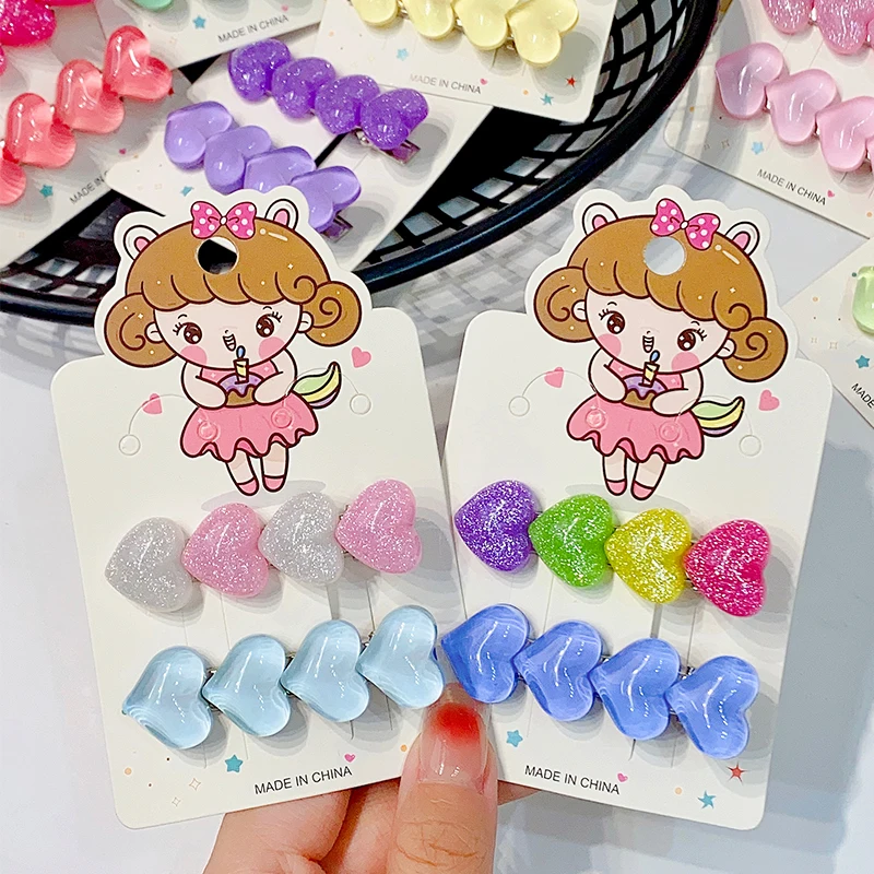 2PCS/Set Colorful Transparent Glitter Hair Clip For Girls Sweet Hair Decorate Love Hairpin Barrette Kid Fashion Hair Accessories