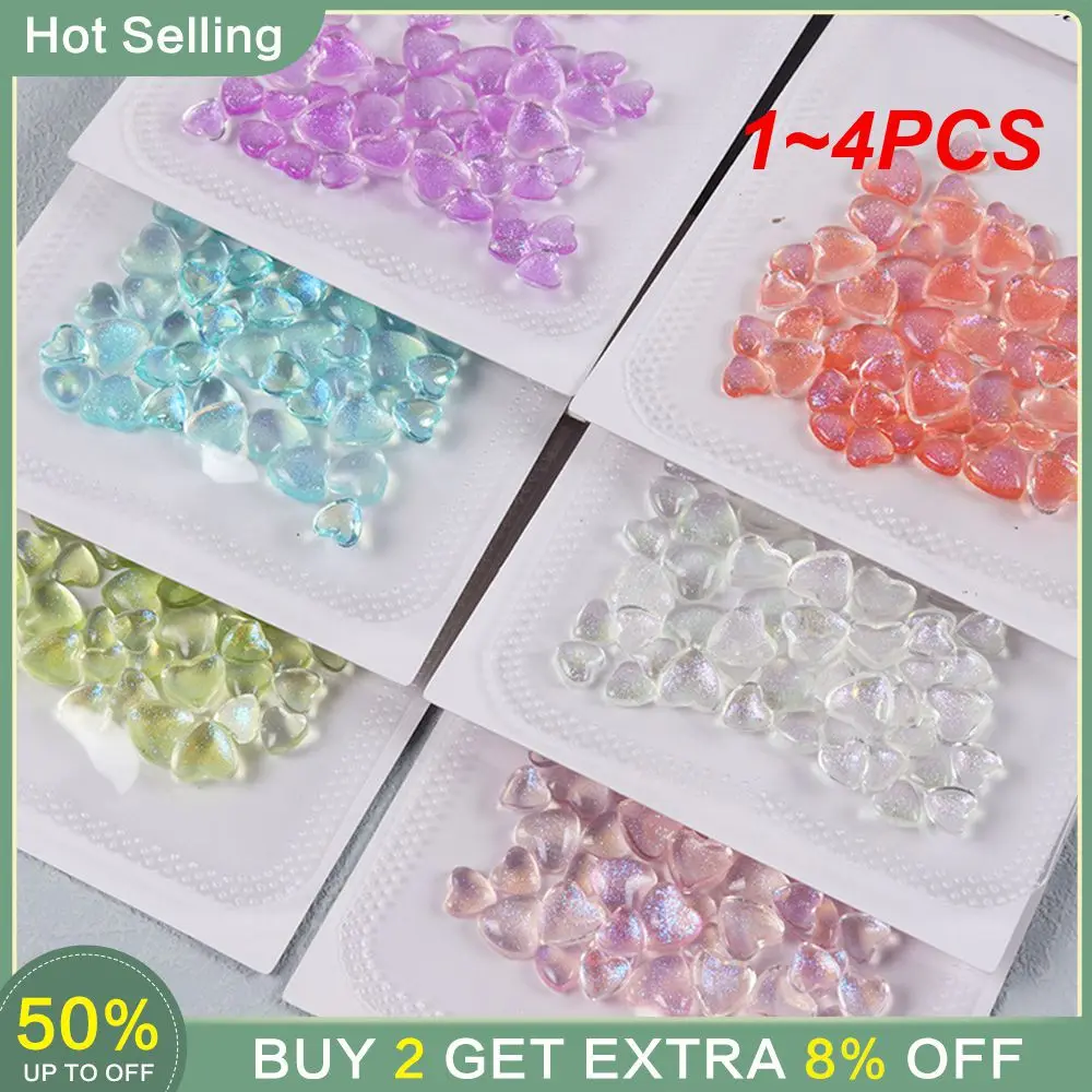 1~4PCS Shiny Colorful Love Nail Enhancements Easy To Apply 3d Transparent Water Drill Accessories Nail Charm Decoration