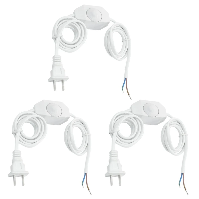 3X White Lamp Power Cord With Dimmer Switch AC 250V/110V US Plug