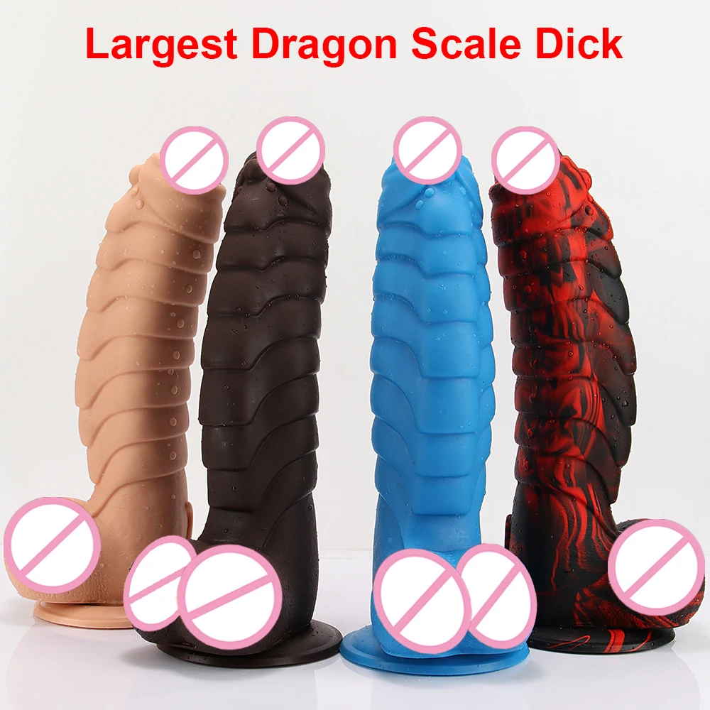 6.6cm Diam Realistic Animal Dildo Dinosaur Scales Penis Huge Horse Cock Strapon Suction Cup Anal Sex Toys Vaginal Penetration