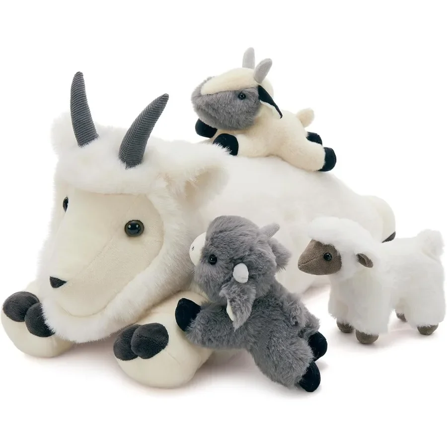 

4Pcs Giant Goat Plush Toy 17.7 Soft White Mother Goat Stuffed Animal with 3 Cute Baby Goat Plushies Cuddly Farm Animal Gift for