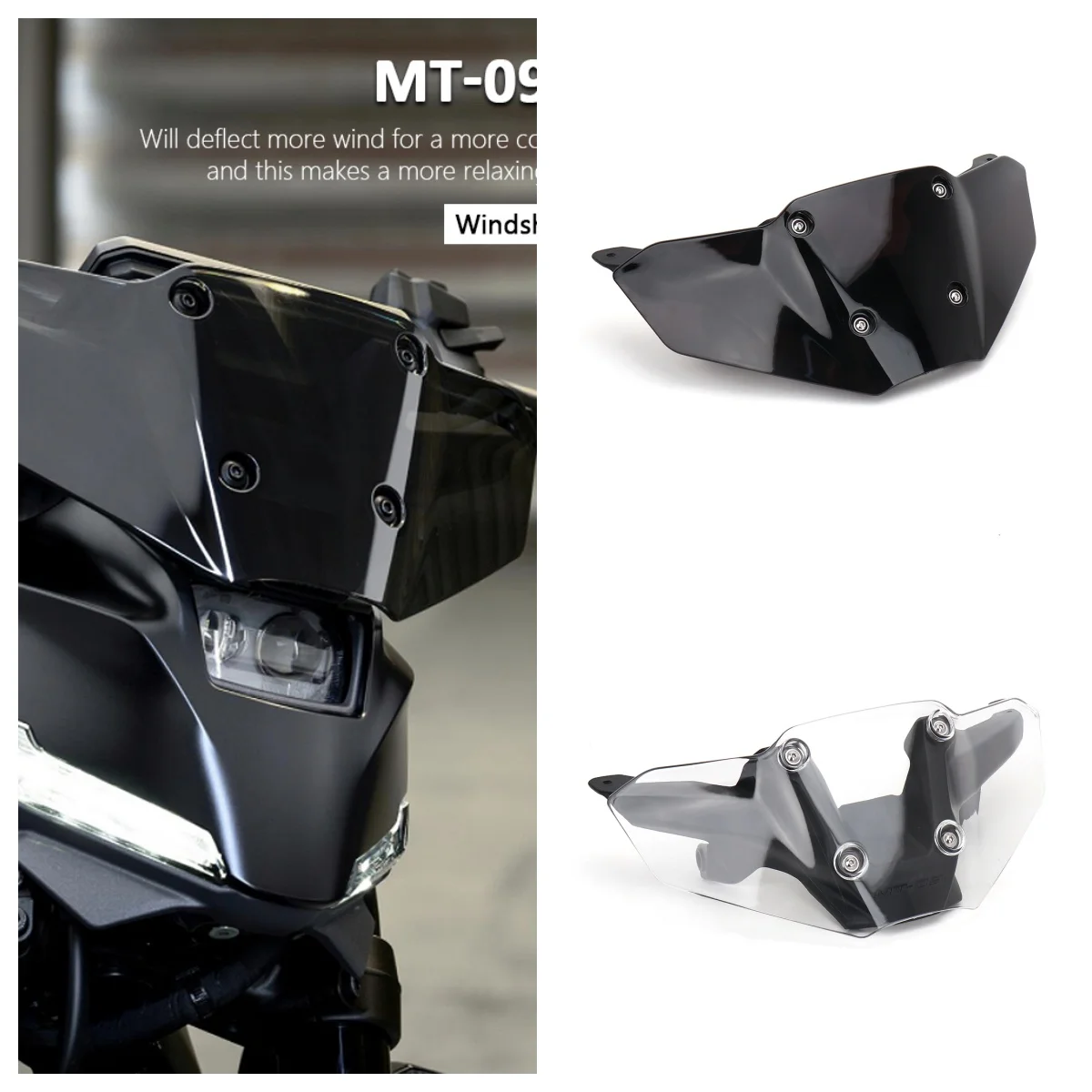 OTILLI Motorcycle Front Windshield Wind Deflector For Yamaha MT 09 MT-09 mt09 MT09 2024 Acrylic Windproof Windscreen Protectors