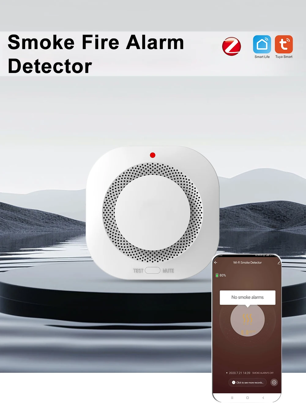 Tuya Smart Zigbee/Wifi Smoke Detector Smart Fire Fire Protection Home Security Alarm Sound Light Alarm APP Control