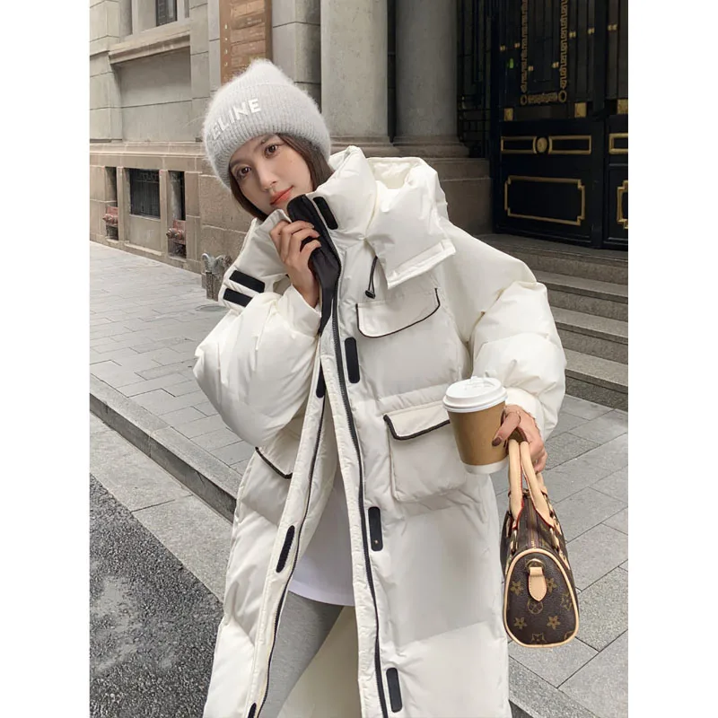 White Down Cotton Jacket Female Korean Version Loose Mid-Length Thicken Cotton Clothes Design Sense Temperament Winter New Coat