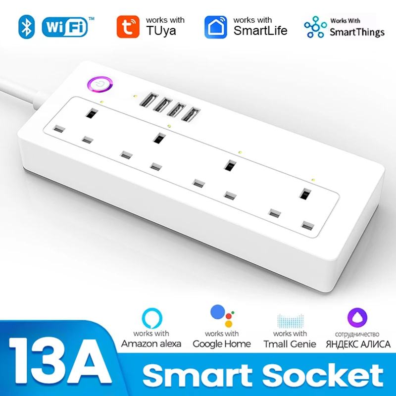 WiFi Smart Socket UK 13A Surge Protector 1.5m Smart Extension Lead Compatible BSD46 with Amazon Alexa and Google Assistant
