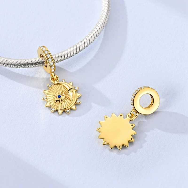 925 Sterling Silber Charms Anhänger Sternenhimmel Mond Sonne Kosmische Perlen Passend für Original Armband Armreif DIY Charms Damenschmuck Geschenke – Detail 30