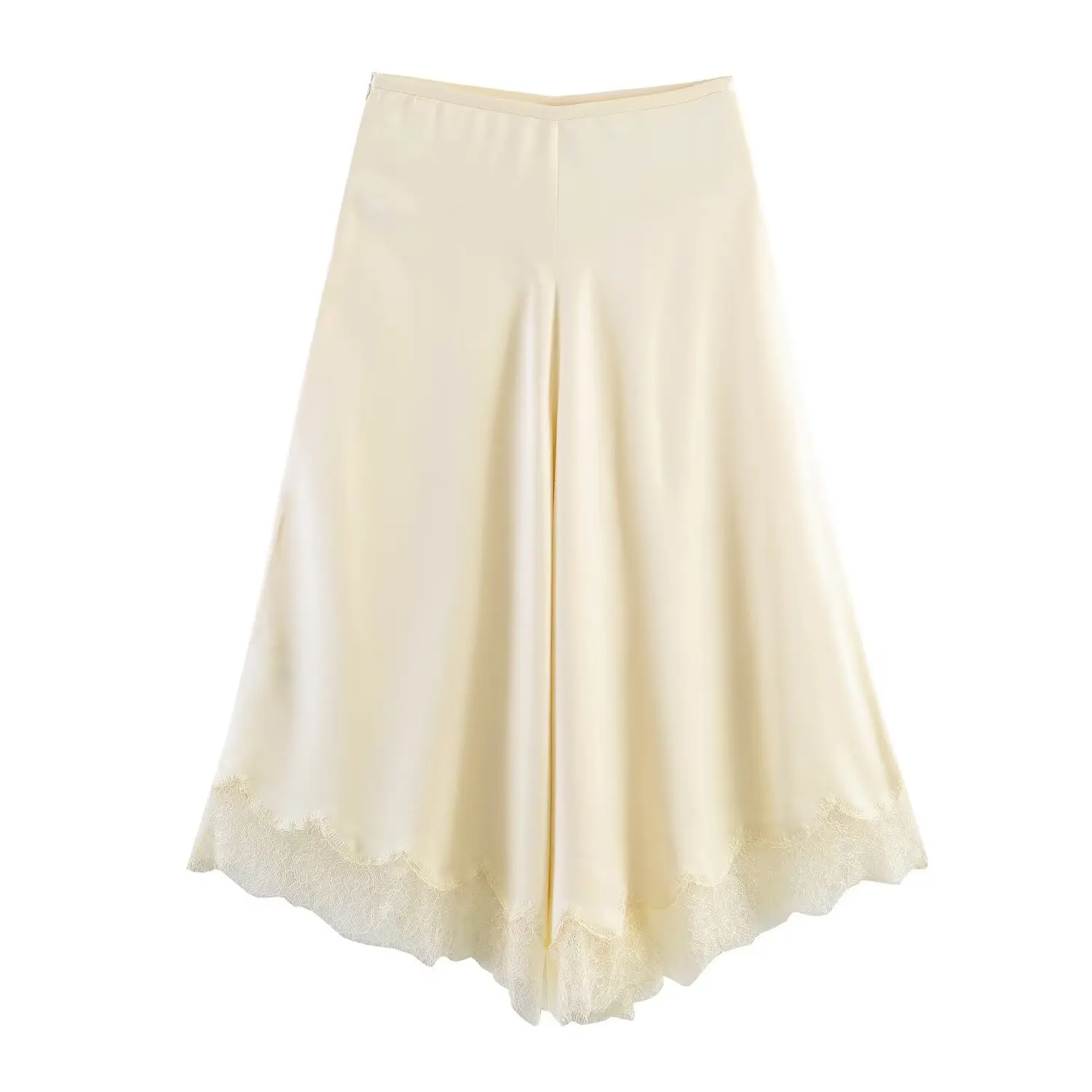 Organic Cotton Satin Texture Lace Trim Skirt Youth Casual Straight Leg Skirt European Style Half Body Skirt for Women