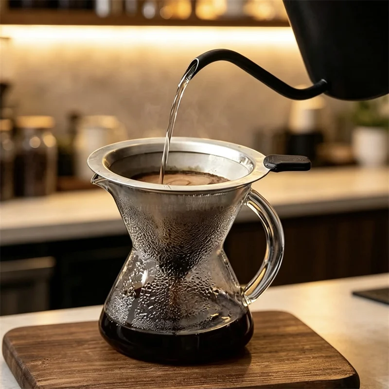 300ml Conical Borosilicate Glass Coffee Server Pour Over Drip Coffee Pot with Handle Barista Hand Brewing Carafe Tools - view 4